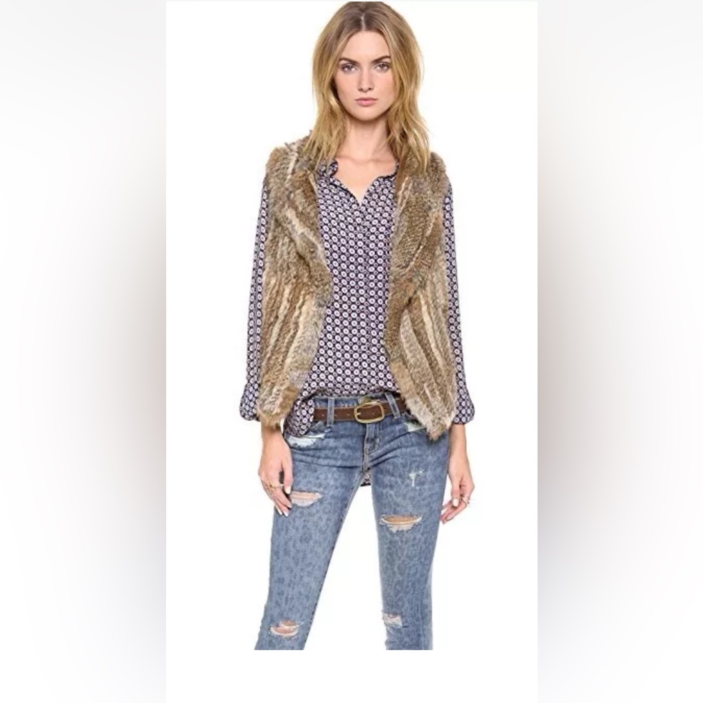 Wish From Revolve 100% Rabbit Fur Vest Women's Size L Never Worn Retail $334